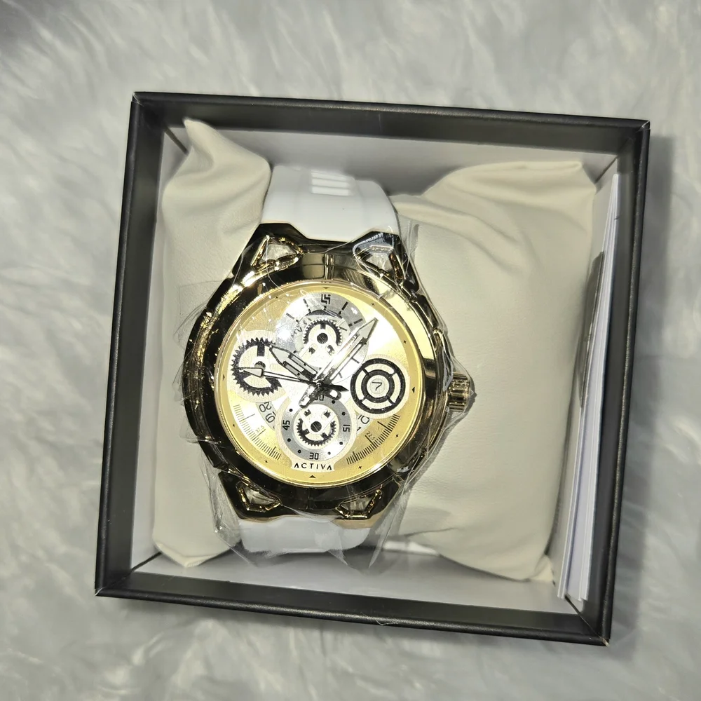 Invicta Men's Unisex Women's Watch with Gold Dial and White Strap